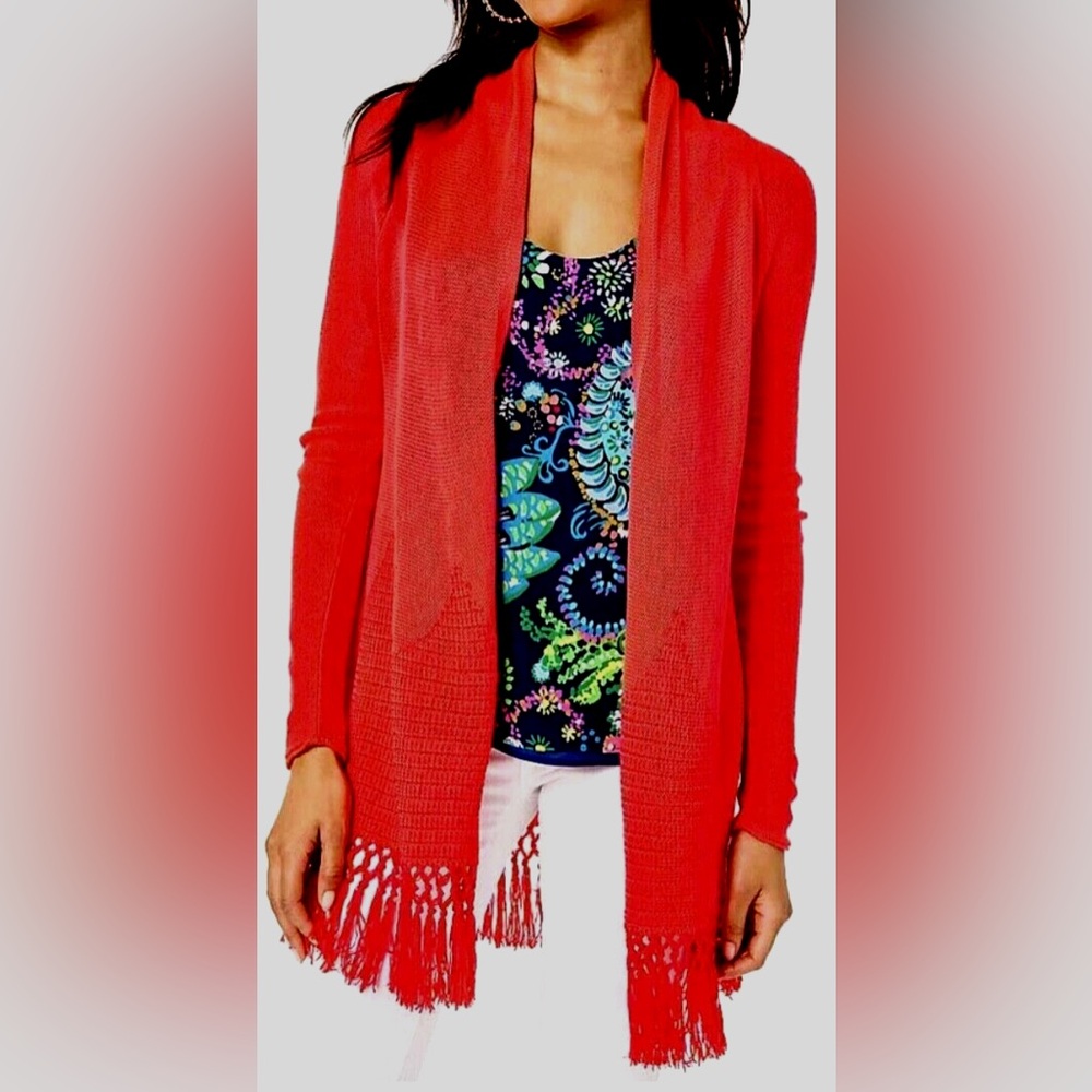 EUC Lilly Pulitzer Tatum Coral Cardigan | Lightweight Bright Knit Sweater